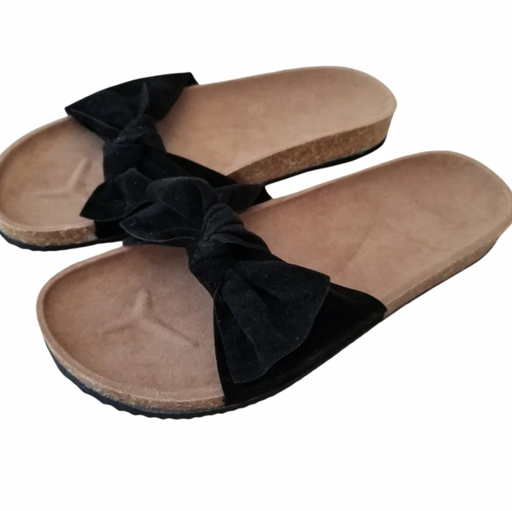 Black Velvet Bow Cork Heel Slip-On Sandals EU 39 - Picture 13 of 15
